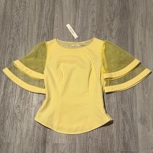 Sanjoy Yellow Women's Top with Sheer Sleeves